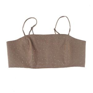 House of Harlow 1960 Smocked Sequin Woven Plaid Crop Bandeau Stretch Tank Top